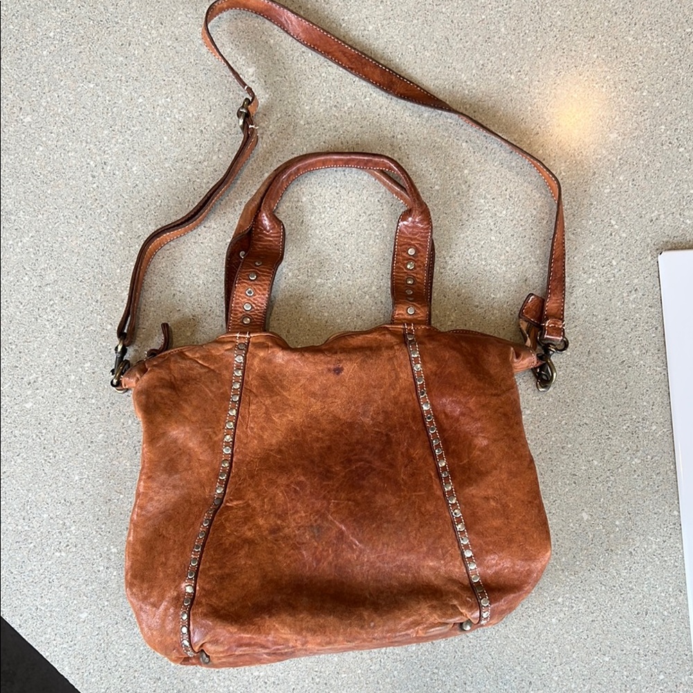 Brown Leather Studded Women's Bag